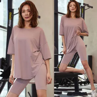 【STL】韓國 CoolingDry Lyning 7分袖 涼感 防曬 女 落肩 寬鬆 長版 運動機能 上衣(PinkDreaming玫瑰粉)