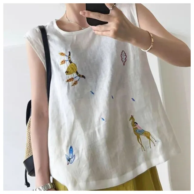 【ASister 小姊姊】AS1752#女裝｜上衣☆中大尺碼*棉麻重工森系刺繡*無袖背心上衣(2色 M-3XL)