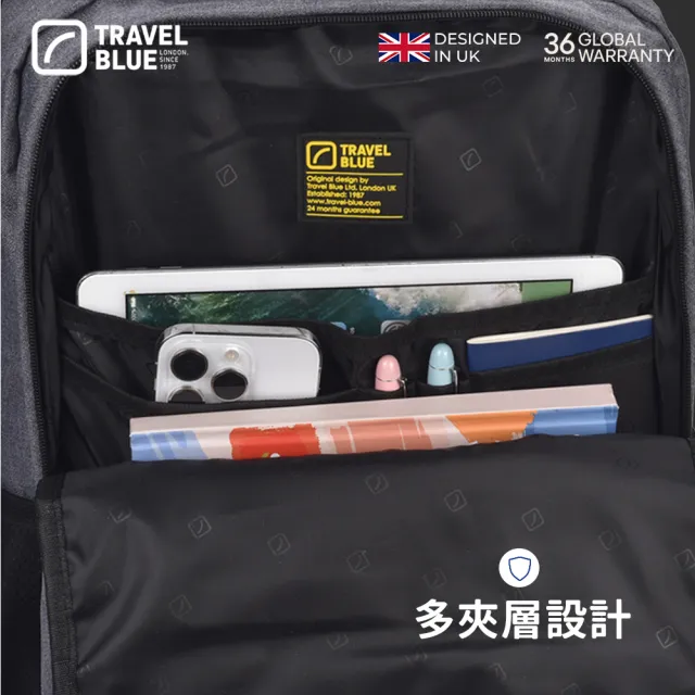 【Travel Blue 藍旅】雙11 城市漫遊款背包-海軍藍/灰 TB3100(防水電腦包/雙肩包/商務背包/旅行背包)
