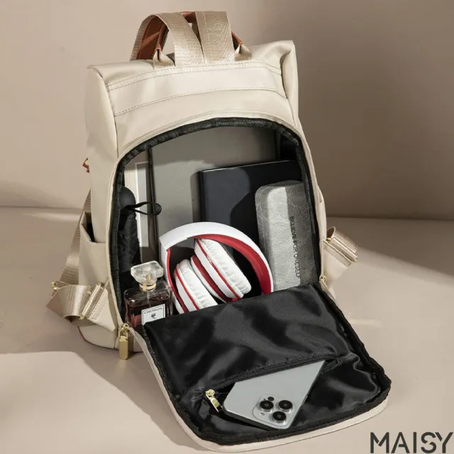 【MAISY】防潑水耐刮牛津布後背包 旅行包 防盜包(米色／灰色／黑色／卡其色)
