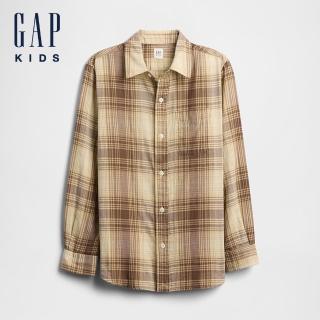 【GAP】男童裝 純棉翻領長袖襯衫-卡其色(796601)
