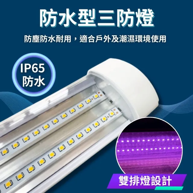 【JIUNPEY 君沛】3呎 40W 7號光譜 植物燈管 防水型雙排燈芯設計(植物生長燈 三防燈 鹿角蕨適用)