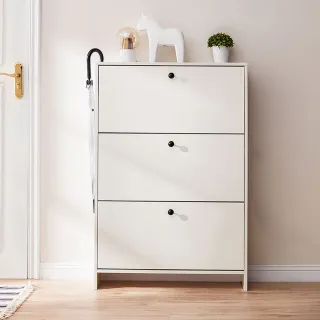 【hoi! 好好生活】林氏木業美式現代小戶型玄關超薄翻板收納鞋櫃 JF1N-A 荷花白