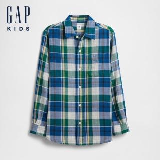 【GAP】男童裝 純棉翻領長袖襯衫-綠色(796601)