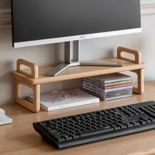 【hoi! 好好生活】源氏木語清沐實木桌面置物架/電腦增高架 RC03105 棕褐色