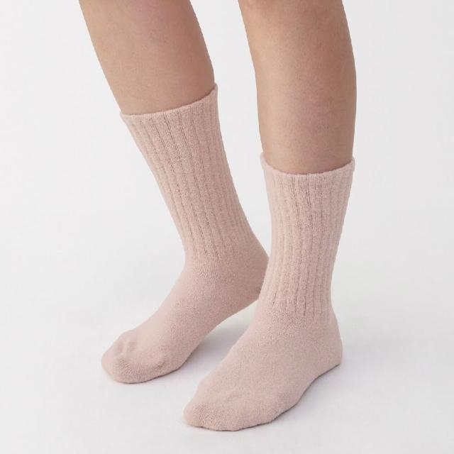 【MUJI 無印良品】女足口柔軟蓬鬆螺紋直角襪(黑色/淺米/煙燻粉/煙燻棕)