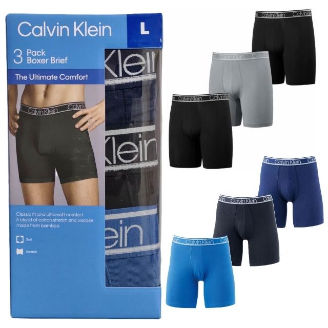 【CALVIN KLEIN】3件組 男彈性內褲 天絲竹纖維 涼感萊卡(CK男內褲 四角褲 合身 貼身 透氣)