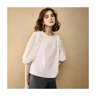 【Le Polka】鏤空蕾絲袖上衣-女