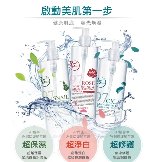 【LEGERE 蘭吉兒】清爽保養素顏組(精華露500ml+水凝霜100ml+爆水素顏霜50g)