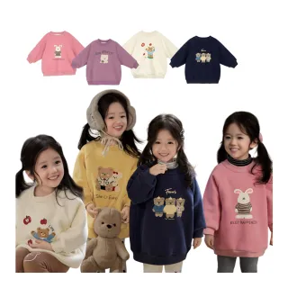 【安朵童舖】現貨韓版兒童加絨長版T女童加絨印花上衣長版上衣一體絨衛衣長袖上衣(52)