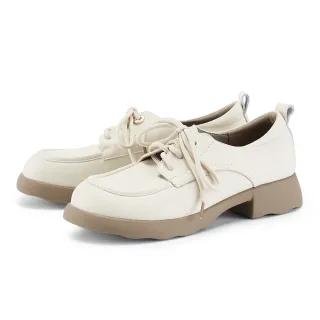 【MAGY】牛皮綁帶圓頭厚底牛津鞋(米色)