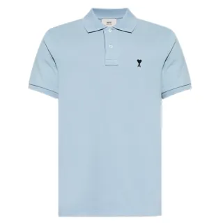 【AMI PARIS】秋冬新款 男女同款 愛心A圖騰小logo 短袖POLO衫-天空藍色(XS號、S號、M號、L號、XL號)