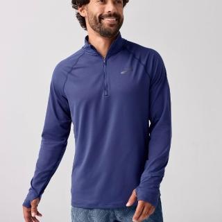 【BROOKS】男 Dash 奔跑1/4拉鏈長袖上衣 3.0 深夜藍(211565450)