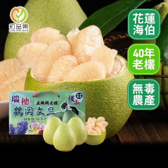 【初品果】花蓮鶴岡海伯40年老欉文旦禮盒10斤7-9顆x2箱(大果_中秋禮盒_企業送禮_好友揪團)