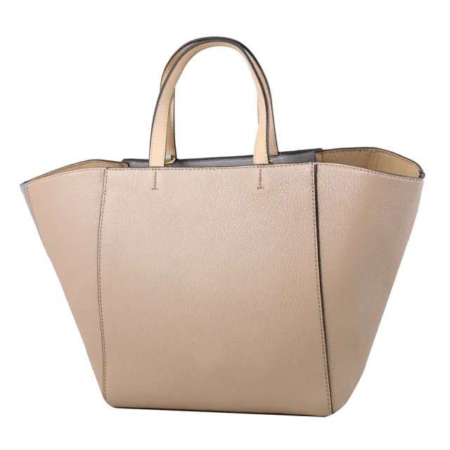 【TORY BURCH】簡約雙T LOGO撞色皮革手提包造型包兩用包(淺褐)