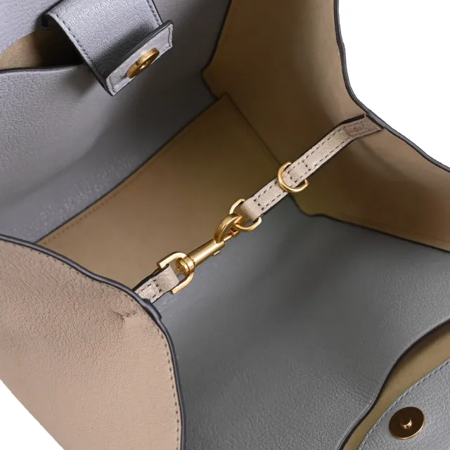【TORY BURCH】簡約雙T LOGO撞色皮革手提包造型包兩用包(淺褐)