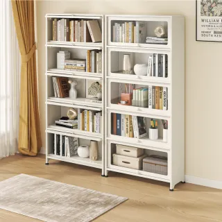 【慢慢家居】全碳鋼翻門防塵收納櫃展示櫃書櫃-五門80x30cm(鋼化玻璃門 泡泡瑪特 儲物櫃)