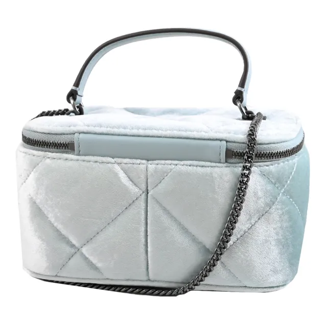 【TORY BURCH】Kira 經典雙T水鑽LOGO天鵝絨化妝盒造型兩用包(淺藍綠)