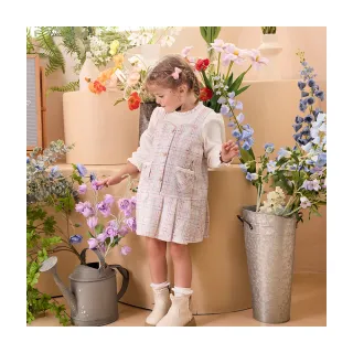 【奇哥】比得兔 女童裝 心願比得甜美優雅小香風假兩件洋裝(2-4歲)