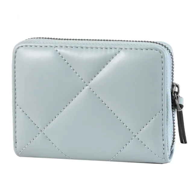 【TORY BURCH】經典雙T LOGO格紋信用卡零錢包簡易短夾(淡藍)