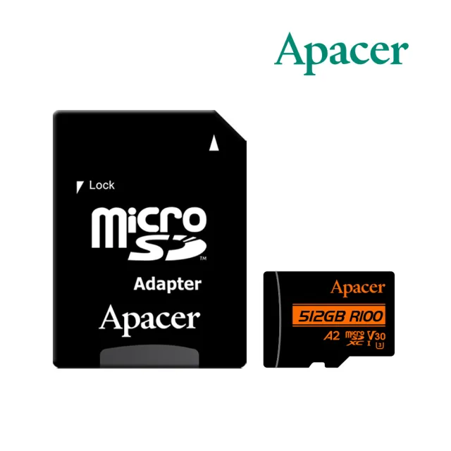 【Apacer 宇瞻】512GB MicroSDXC U3 V30 A2 Class10 記憶卡(100MB/s)
