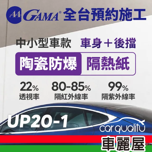 【GAMA 翠光】防窺抗UV隔熱紙 陶瓷防爆系列 車身左右四窗＋後擋 送安裝 不含天窗 UP20 轎車(車麗屋)