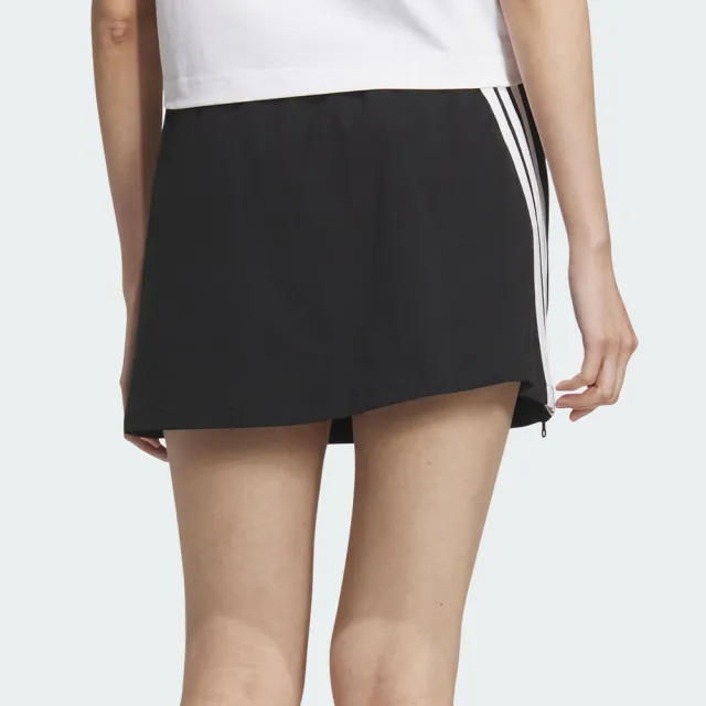 【adidas 愛迪達】S Skort 女款 黑色 拉鍊 輕量 彈性腰頭 內裡短褲 運動 休閒 褲裙 KB7603