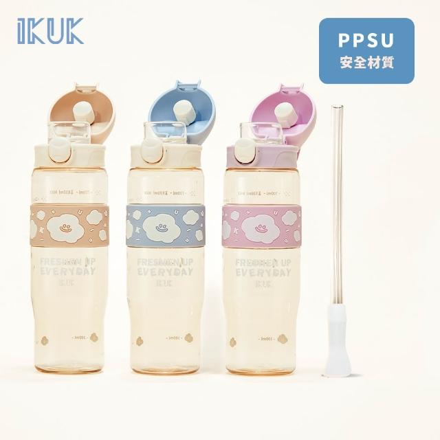 【IKUK艾可】2入組-德國材質PPSU兩用水壺830ml-附粗吸管水壺(吸管杯/直飲杯/環保杯/運動水壺/兩用水壺)