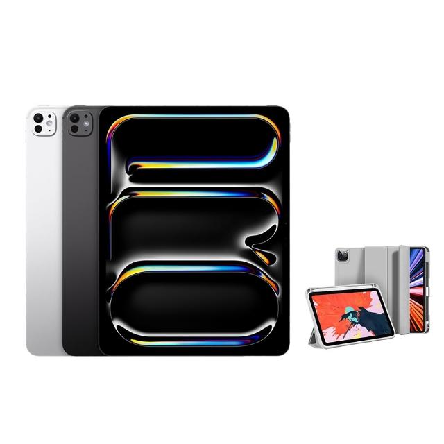 【Apple】2024 iPad Pro 11吋/WiFi/512G 平板電腦(三折筆槽殼+鋼化保貼組)