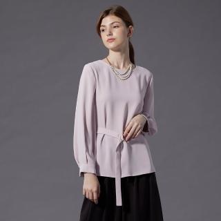 【AZUR】氣質圓領造型上衣(含本布腰帶)