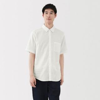 【MUJI 無印良品】男吉貝木棉混二重紗織短袖襯衫(白色/黑色/深綠/藍直紋)