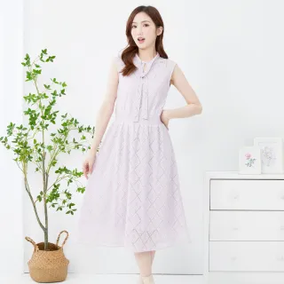 【betty’s 貝蒂思】出清品  菱格紋亮片立領綁帶無袖洋裝(淺紫)