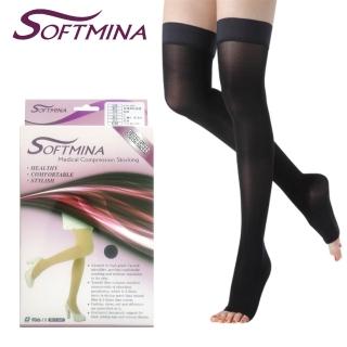 【Softmina】專業彈性壓力止滑露趾大腿襪-超薄型(彈性襪/壓力襪/運動襪/久站久坐/束腿襪)