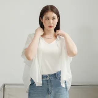 【M：MINb】包覆V領顯瘦背心(白色/中大尺碼女裝/上衣/大尺碼女裝/顯瘦穿搭)