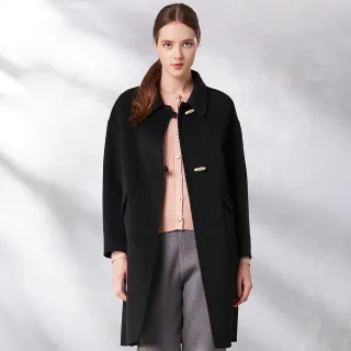 【GLORY21】網路獨賣款-etc.質感牛角扣雙面毛呢手工大衣(黑色)