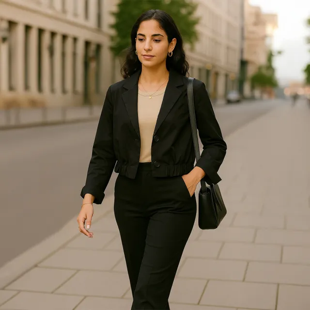 【ICHE 衣哲】Cop.Copine 法國原裝進口光澤感短版抽皺西裝外套