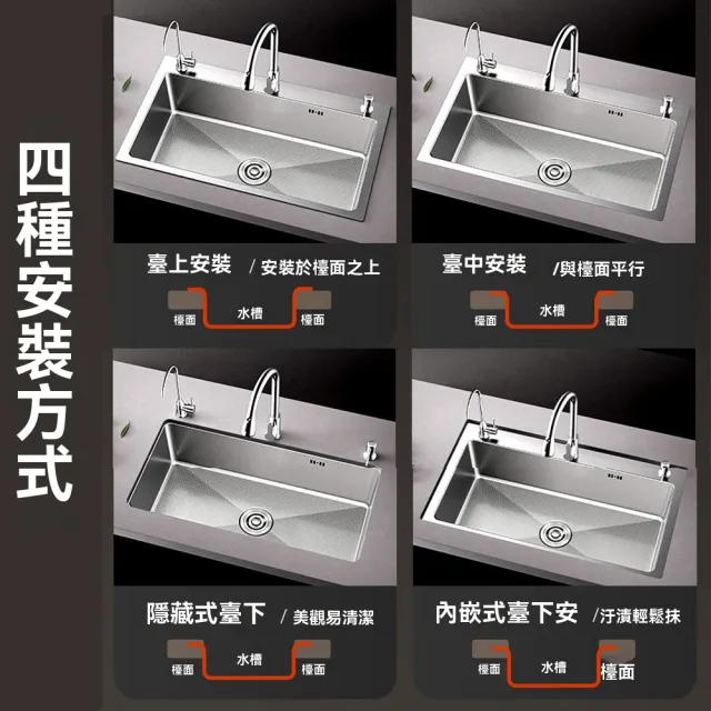 【美好家居】80*45公分台控式壓紋水槽 304不鏽鋼水槽 洗菜盆 洗碗池 廚房水槽(一鍵排水 贈洗杯器 預購15天)