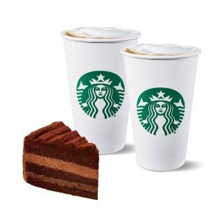 【STARBUCKS 星巴克】2杯大杯那堤+經典咖啡松露生巧克力蛋糕