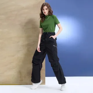 【HONOR 山形屋】工裝風單釦抽繩斜口袋剪裁長褲-軍綠/黑