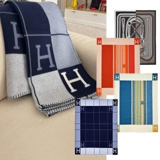 【Hermes 愛馬仕】緹花織羊毛與喀什米爾混紡毛毯/薄毯(多款選)