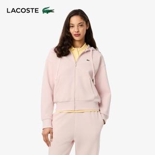 【LACOSTE】女裝-拉鍊凸紋布連帽外套(淡粉色)