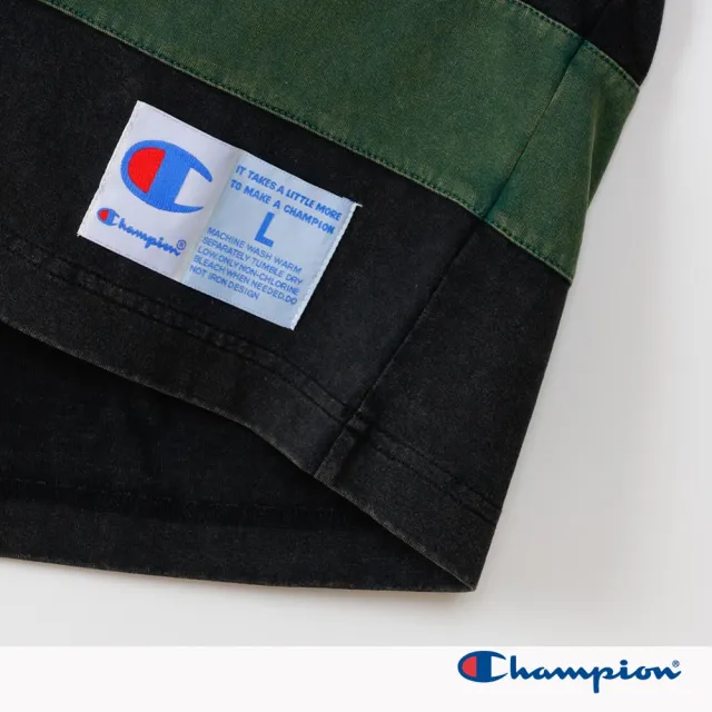 【Champion】官方直營-男款-AS 寬版布章印花長袖TEE-黑色(C3-C411-090-日規)