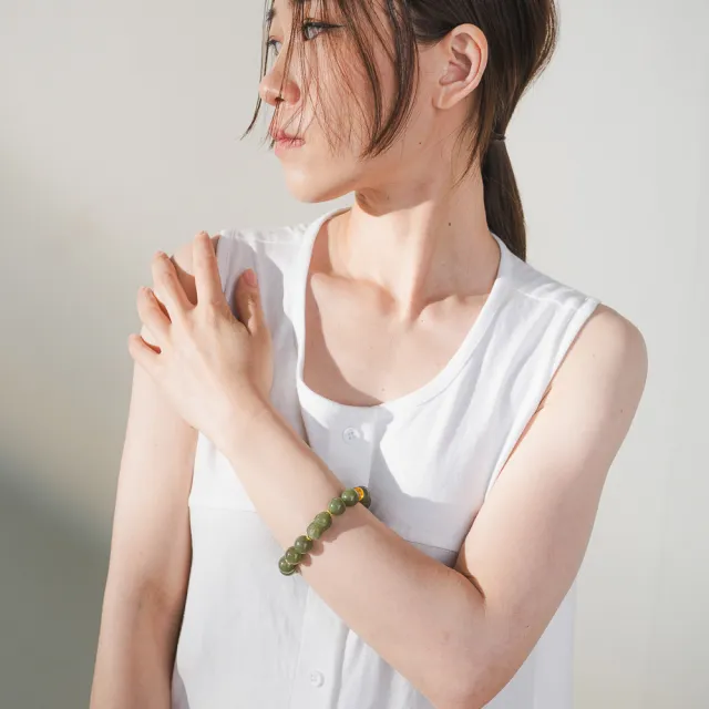 【天天水晶 TINGTING】和田玉 蜜蠟 12mm 設計款水晶手鍊(正財偏財開運 A120011)