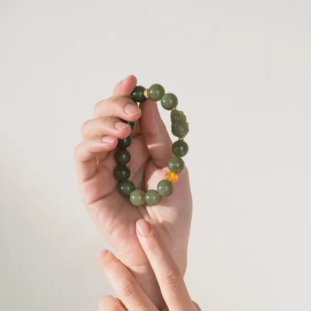 【天天水晶 TINGTING】和田玉 蜜蠟 12mm 設計款水晶手鍊(正財偏財開運 A120011)