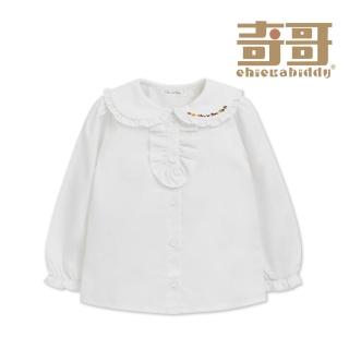 【奇哥】Chic a Bon 女童裝 雅緻熊氣質荷葉領純棉長袖襯衫(2-4歲)