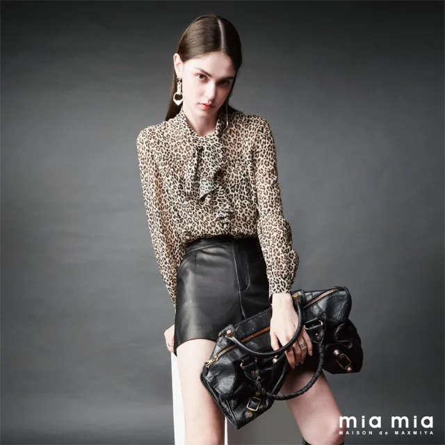 【mia mia】豹紋雪紗綁帶上衣
