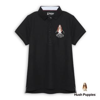 【Hush Puppies】女裝 POLO衫 經典品牌印花刺繡狗短袖POLO衫(黑色 / 54201101)