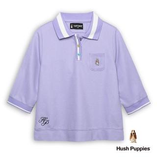 【Hush Puppies】女裝 POLO衫 配色領刺繡小狗七分袖POLO衫(淺紫 / 54201105)