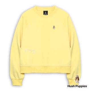 【Hush Puppies】女裝 上衣 簡約配色造型英文刺繡小狗短版長袖上衣(明黃 / 54210201)