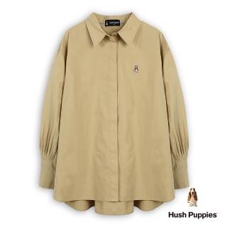 【Hush Puppies】女裝 襯衫 素色後打摺長版襯衫(卡其 / 54212101)